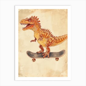 Vintage Nodosaurus Dinosaur On A Skateboard 3 Art Print