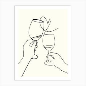 Two Hands Holding Wine Glasses Monoline Hand Drawing Aesthetic Illustration Art Print