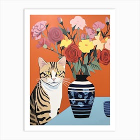 Freesia Flower Vase And A Cat, A Painting In The Style Of Matisse 3 Art Print