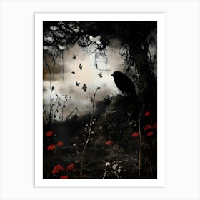 Dark Gothic Crow In The Forest Art Print