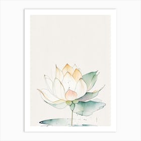 Blooming Lotus Flower In Lake Minimal Watercolour 3 Art Print