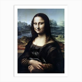 Mona Lisa with Cute Black Cat Art Print