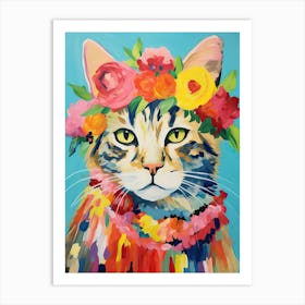 Manx Cat With A Flower Crown Painting Matisse Style 1 Art Print