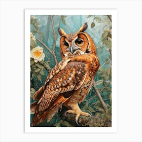 African Wood Owl Relief Illustration 4 Art Print