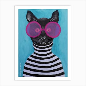 Stripy Black Cat Art Print