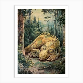 Dinosaur Sleeping Under A Shaded Tree Storybook Painting 1 Art Print