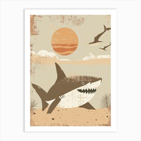 Shark On The Beach With The Sun Storybook Style 1 Art Print