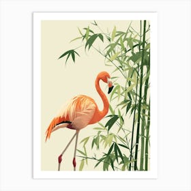 Lesser Flamingo And Bamboo Minimalist Illustration 2 Art Print