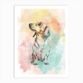 Dachshund Dog Pastel Line Watercolour Illustration  2 Art Print