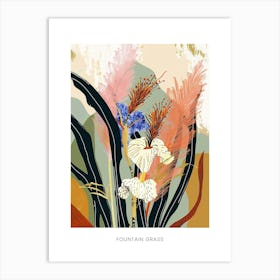 Colourful Flower Illustration Poster Fountain Grass 2 Art Print