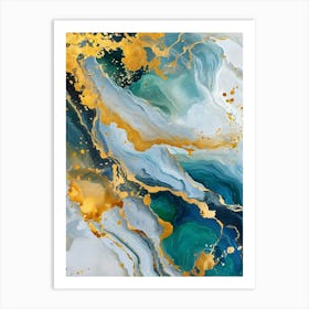 Gold And Blue Abstract Painting Art Print