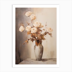 Rose, Autumn Fall Flowers Sitting In A White Vase, Farmhouse Style 3 Art Print