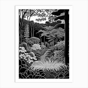 Atlanta Botanical Garden, Usa Linocut Black And White Vintage Art Print