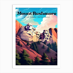 Mount Rushmore South Dakota USA Lincoln Roosevelt Travel Illustration Art Print