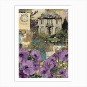 Purple Flowers Scrapbook Collage Cottage 4 Art Print