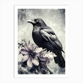 Crow In Bloom 1 Art Print