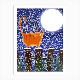 Cat Watching the Snow Art Print