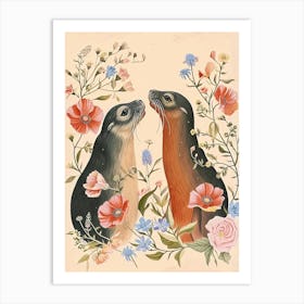 Folksy Floral Animal Drawing Seal 5 Art Print