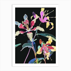 Neon Flowers On Black Columbine 4 Art Print