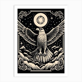 B&W Bird Linocut Falcon 4 Art Print
