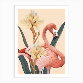 Lesser Flamingo And Canna Lily Minimalist Illustration 3 Art Print