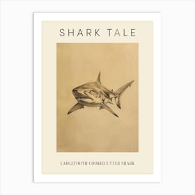 Largetooth Cookiecutter Shark Vintage Illustration 5 Poster Art Print