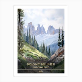 Dolomiti Bellunesi National Park Italy Watercolour 1 Art Print