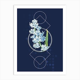 Vintage Oriental Hyacinth Botanical with Geometric Line Motif and Dot Pattern Art Print