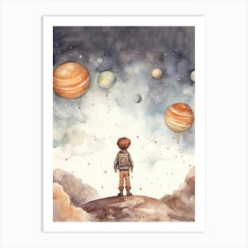 Boy Looking At Planets Art Print