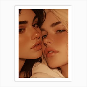 Two Girls Kissing Art Print