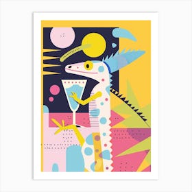 Lizard Drinking A Cocktail Modern Abstract Illustration 2 Art Print