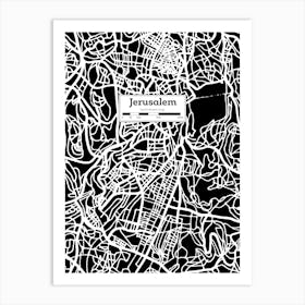 Jerusalem City Map, Israel — Hand-drawn map, vector black map Art Print