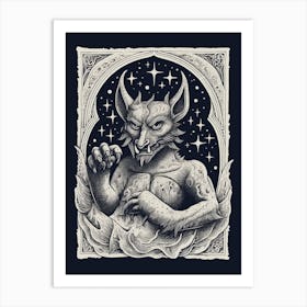 Gargoyle Tarot Card B&W 6 Art Print