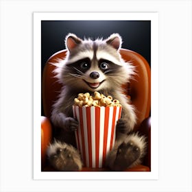 Cartoon Guadeloupe Raccoon Eating Popcorn At The Cinema 3 Art Print