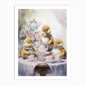 Duckling Tea Party 1 Art Print