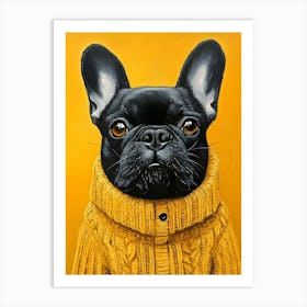 Frenchie In Yellow And Blue 1 Art Print