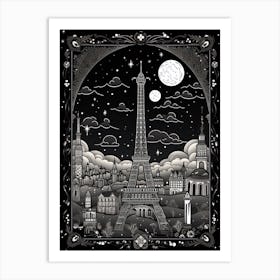 Paris, France, Tarot Card Travel  Line Art 2 Art Print
