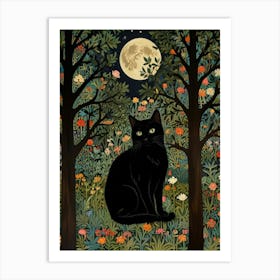 Black Cat In The Forest Style William Morris 2 Art Print