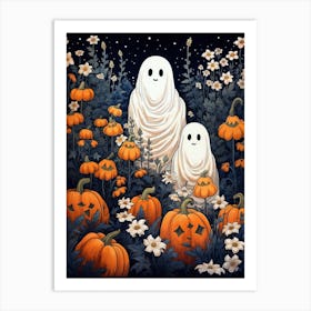 Cute Bedsheet Ghost, Botanical Halloween Watercolour 150 Art Print
