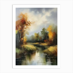 Autumn forest river.Printable Wall Art, Vintage Landscape, Farmhouse Wall Decorations, Vintage Landscape Oil Painting.12 Art Print