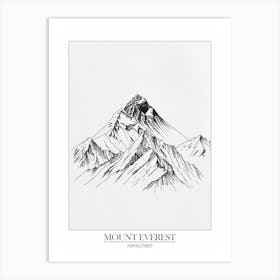 Mount Everest Nepal Tibet Line Drawing 8 Poster Art Print