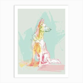German Shepherd Pastel Watercolour Line Drawing 1 Art Print