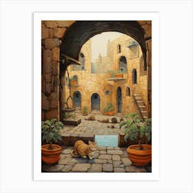 Medieval Cat In Courtyard Art Print