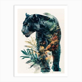 Double Exposure Realistic Black Panther With Jungle 21 Art Print