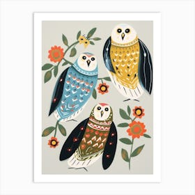 Folk Style Bird Painting Snowy Owl 1 Art Print