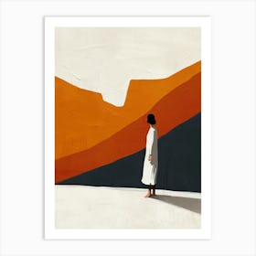 Woman In Front Of Mountains, Minimalism Art Print