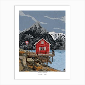 Bergen Norway Art Print - Fjord Landscape Wall Art - Norway Travel Print - Whimsical Fine Art, Norwegian Gifts & Souvenirs Art Print