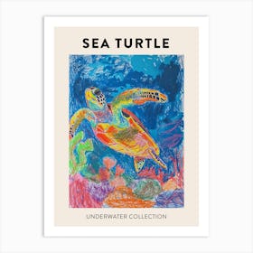 Sea Turtle Underwater Pencil Scribble Poster 3 Art Print