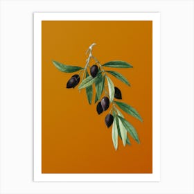 Vintage Olive Tree Branch Botanical on Sunset Orange n.0560 Art Print