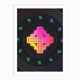 Neon Geometric Glyph in Pink and Yellow Circle Array on Black n.0293 Art Print